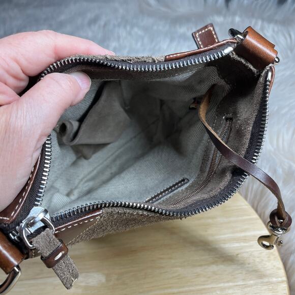 Dooney & Bourke Crossbody Purse Adj Strap Brown Leather/Gray Suede Vintage Purse - Picture 14 of 16